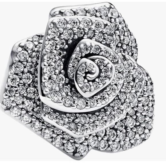 Sparkling oversized rose charm in sterling silver fits all Pandora bracelets - Picture 1 of 4
